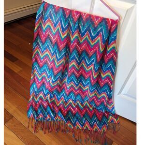 Lilly Pulitzer Murfee Scarf Hearts A Flutter Chevron Silk Cashmere Wrap Fringe